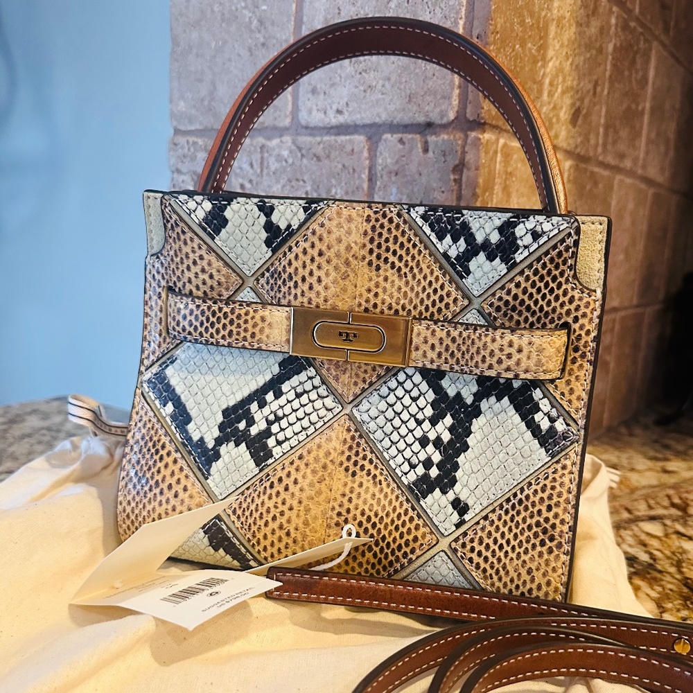 Tory Burch Green and Brown Satchel with Patchwork Design - Picture 3 of 10